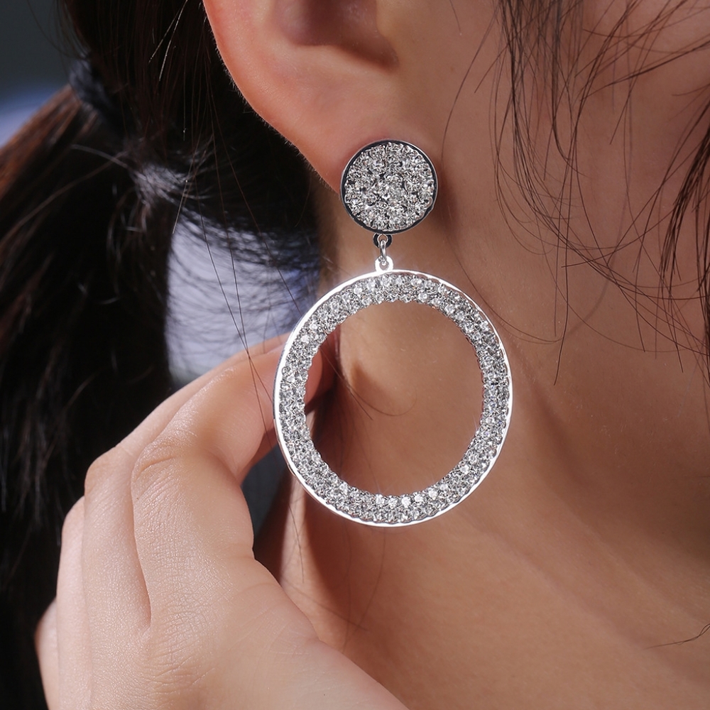 Big Round Diamond Dangle Earrings - Picture 4 of 4